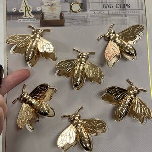 Set of 6 gold bug bag clips